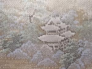 アンティーク　家屋風景模様織り出し本場泥大島紬着物(7マルキ)